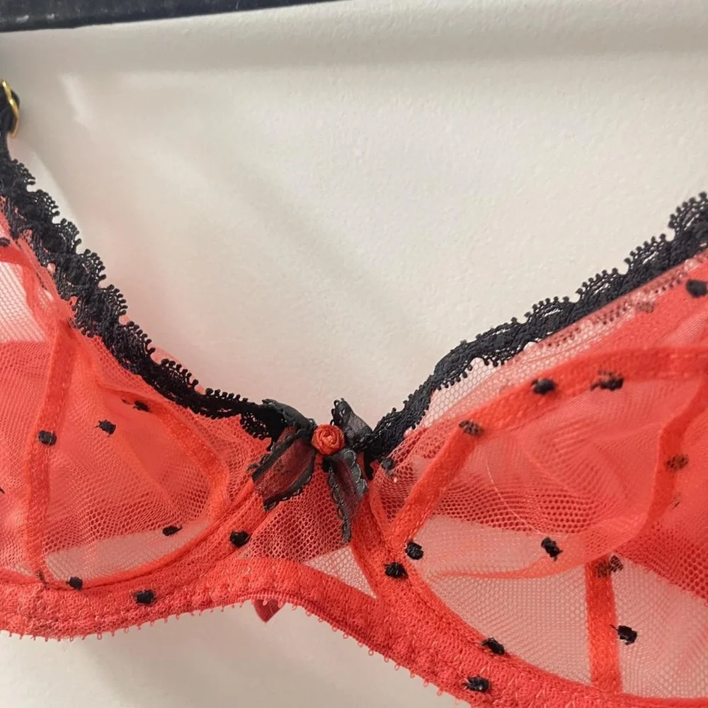 Agent Provocateur Poppie Red Swiss Dot Black Tulle Bra - Picture 4 of 5